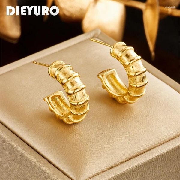 Ohrstecker DIEYURO 316L Edelstahl Goldfarbe C-förmiges Bullhorn für Frauen Trend Mädchen Ohrnadel Schmuck Partygeschenke