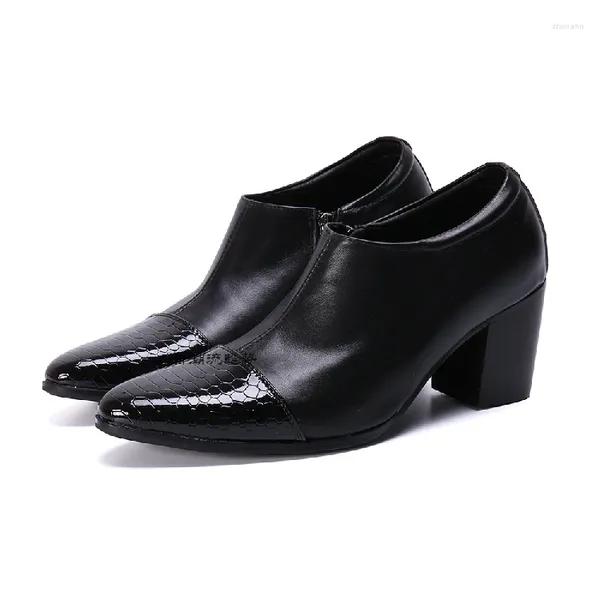 Elbise ayakkabıları zapatos de hombre yılan cilt siyah patent deri yüksek topuklu erkekler resmi düğün takım elbise İtalyan sivri ayak parmağı