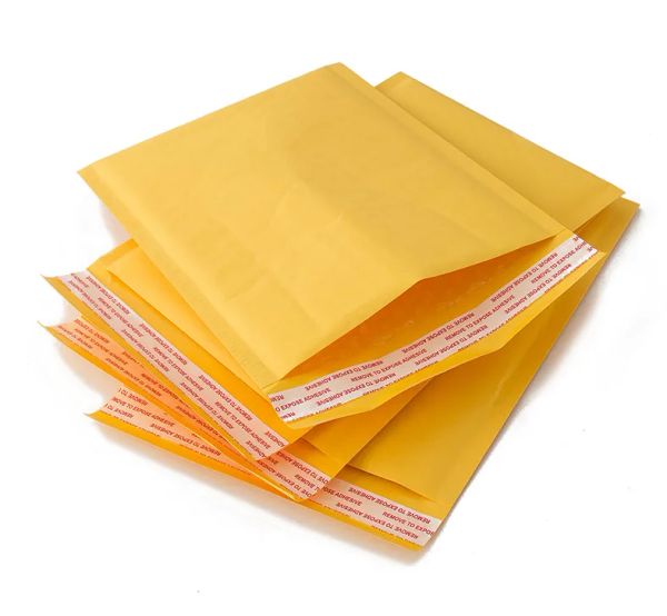 Atacado 100 peças sacos amarelos bolha mailers sacos envelope de papel kraft dourado à prova de novo saco expresso sacos de embalagem para transporte