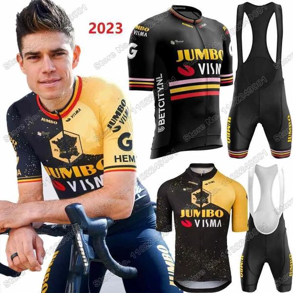 Set Maglia da ciclismo Set Jumbo Visma France Tour Maglia da ciclismo TDF Set Uomo Belgio Abbigliamento da ciclismo Wout van Aert Camicie da bici da strada Sui