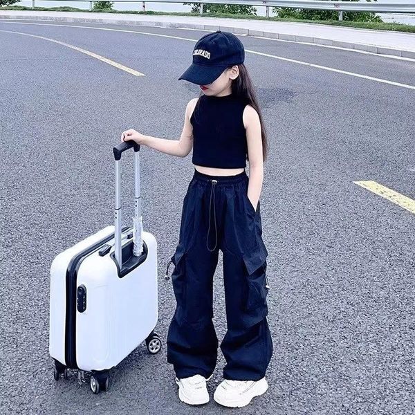 Hosen Teenager Mädchen Jogger Hosen Lose Lässige Mode Kinder Gerade Taschen Design Trendy Cool Streetwear Kinder 5-14 Jahre