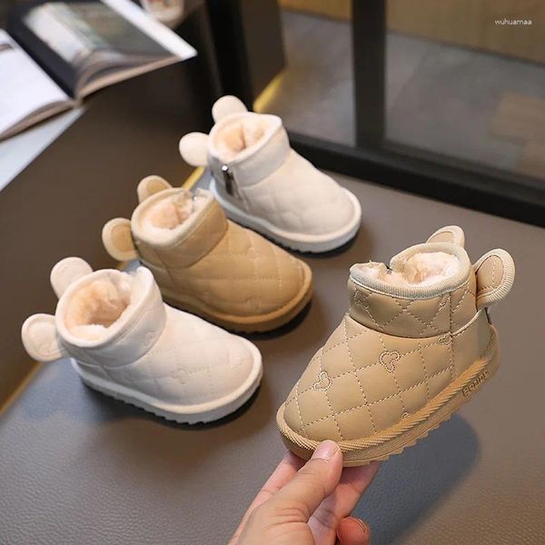 Primeiros caminhantes 2024 inverno moda bebê botas deslizamento em quente cor sólida meninas meninos sapatos de alta qualidade infantil tênis tênis