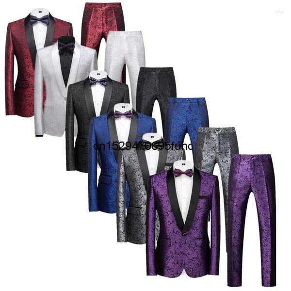 Мужские костюмы Высококачественный брендовый мужской свадебный жаккардовый костюм большого размера 6XL, однобортный приталенный смокинг, платье, мужской пиджак, куртка и брюки