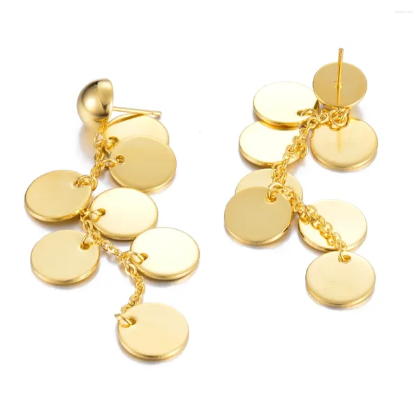 Boucles d'oreilles pendantes classiques à pampilles et paillettes, pièces de monnaie rondes longues pour femmes, décontractées, étanches en acier inoxydable, bijoux cadeaux Y2K