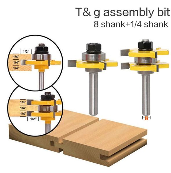 112-Zoll-2-Bit-Fräser-Bit-Set mit Nut und Feder für Verbindungsmontage-Fräser-Bit-Set, 112-Zoll-Holzschneidewerkzeug7407265