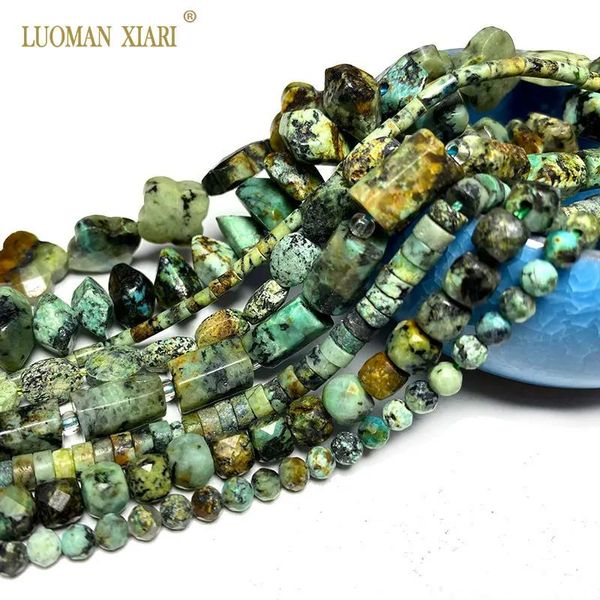 Minchas por atacado Stone natural Beds Africano Turquoise Facetado Round Square Oval Matte Flat Rondelle para fazer jóias bracelete diy