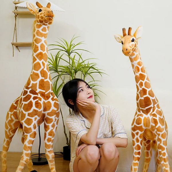 50140cm de alta qualidade gigante vida real girafa brinquedos de pelúcia boneca animal macio crianças crianças presentes de aniversário do bebê decoração do quarto 240105