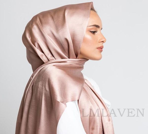 Lenços Premium Shimmer Silk Cetim Hijab Lenço Mulheres Luxo Medine Véu Muçulmano Brilhante Xaile Women039s TippetScarves9539203
