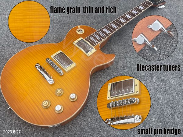 La calza per chitarra elettrica può essere spedita immediatamente. Rich Flame Grain Top LemonBurst Tastiera in palissandro Parti cromate Nessun battipenna