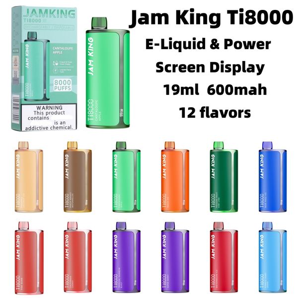 Одноразовые слоеные вейпы Jam King Ti8000 затяжки оптом вейп desechable Ecig 19 мл предварительно заполненный перезаряжаемый экран питания одноразовые сигареты фарфор