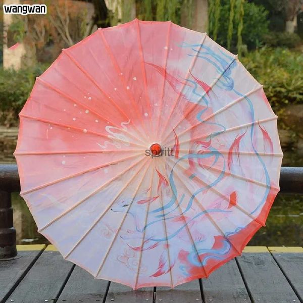Зонты женские, большой китайский масляный бумажный зонтик, лисий шелк, танец, декоративные изделия ручной работы из бамбука, аниме, ветроустойчивый зонтик от ультрафиолета, ролевые игры YQ240105