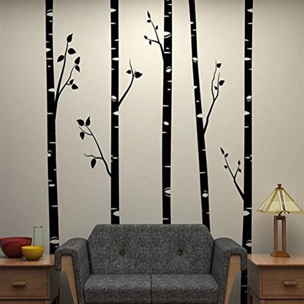 5 grandes árvores de bétula com galhos adesivos de parede para quarto de crianças arte de parede de vinil removível decalques de parede de berçário de bebê citações D641B 20120232o