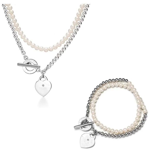 Designer-Halskette, Geburtstag, Weihnachten, Geschenk, 925er Silber, Liebes-Halskette, Armband-Set, Hochzeit, Statement-Schmuck, Perlen-Herz-Anhänger-Sets, Schmuck-Designer für Frauen. Best