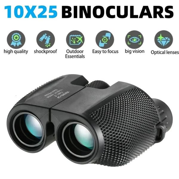 Binóculos 10x25 hd mini telescópio portátil bak4 fmc revestido ao ar livre observação de aves caça viagem acampamento jogo bola 240104