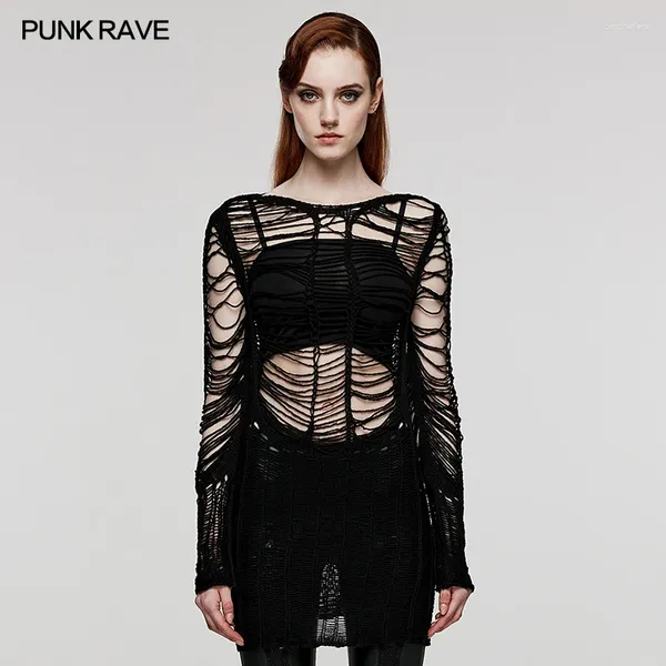 Suéteres femininos punk rave sexy oco tecido de lã macia suéter longo personalizado decadente solto tops pulôveres