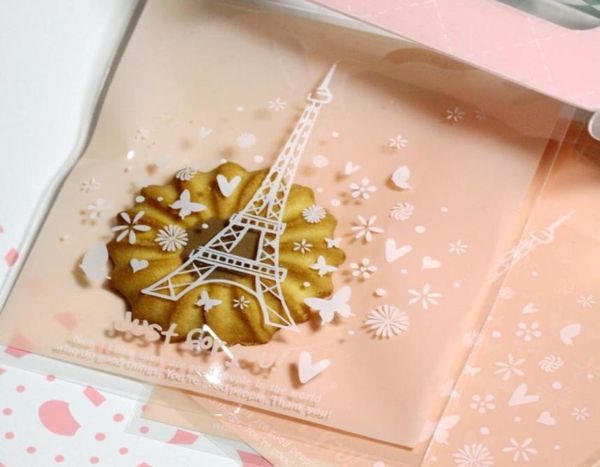 Neue 200 Stück Los Paris Eiffelturm selbstklebende Siegel Snackbeutel schöne Kekse Brot Geschenktüte 10x104cm Umschlag4796895