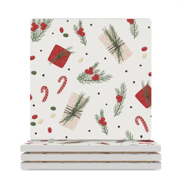 Tovagliette Regali di Natale e dell'anno Rami di abete Caramelle Sottobicchieri in ceramica (quadrati) Cucina carina