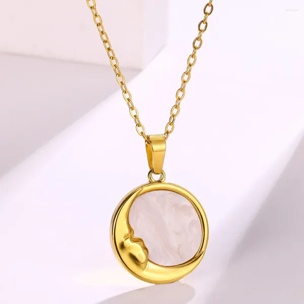 Anhänger Halsketten Edelstahl Mond Runde Für Frauen Klassische Gold Farbe Dreieck Halskette Romantik Niedlichen Acryl Schmuck Geschenk