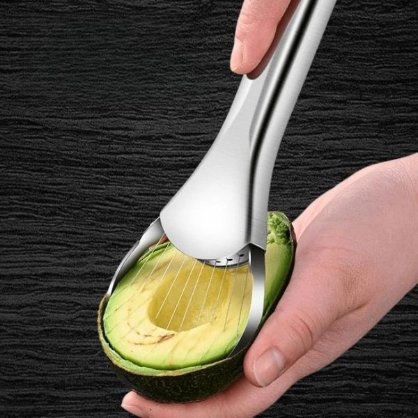 Affettatrice per avocado in acciaio inossidabile Coltello pelapatate Pitaya Affettatrice per kiwi Pelapatate Gadget da cucina Accessori per frutta e verdura Strumenti 240105