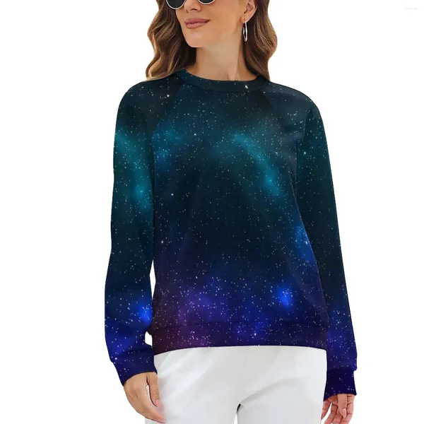 Damen Hoodies Sterne Galaxy Casual Blau und Grün Retro Custom Hoodie Herbst Langarm Harajuku Übergroße Sweatshirts Geburtstagsgeschenk