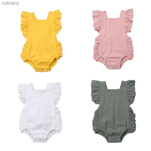 Macacão de bebê recém-nascido menina babados cor sólida sem mangas sem costas macacão roupa sunsuit bebê roupas de verão 0-24ml240105