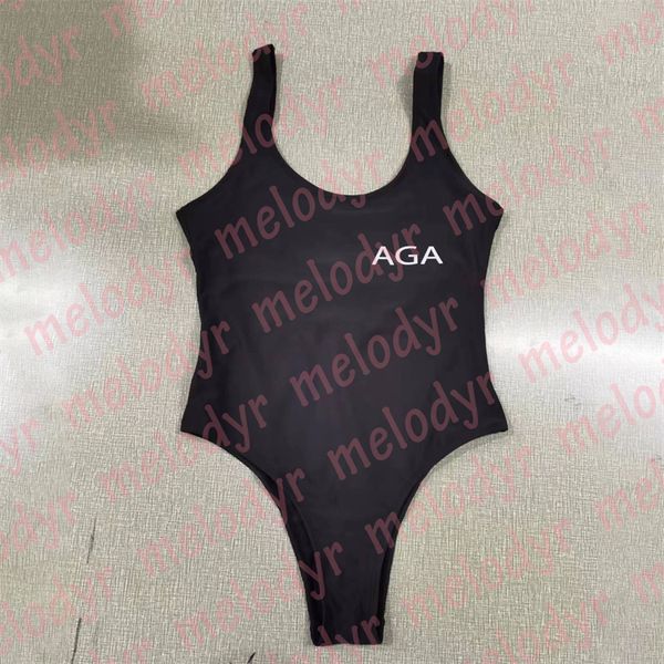 Damen-Badeanzug, schwarz, einteilig, mit Buchstabenmuster, zum Schwimmen, Badeanzug, elastisch, eng, gepolstert, Biquinis, rückenfreie Designer-Bikinis