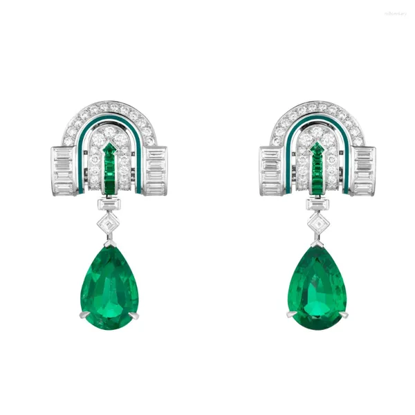 Orecchini posteriori KQDANCE High Craft Argento sterling 925 Goccia d'acqua Lab Verde smeraldo Diamante di carbonio con clip Gioielleria raffinata da donna