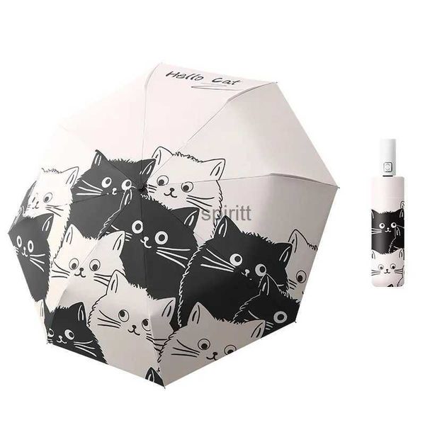 Guarda-chuvas Gato Guarda-chuvas Automático Dobrável Chuva e Sol Dual-Use Guarda-chuva Revestimento Preto Anti UV Crianças Portátil Parasol Meninas Meninos YQ240105