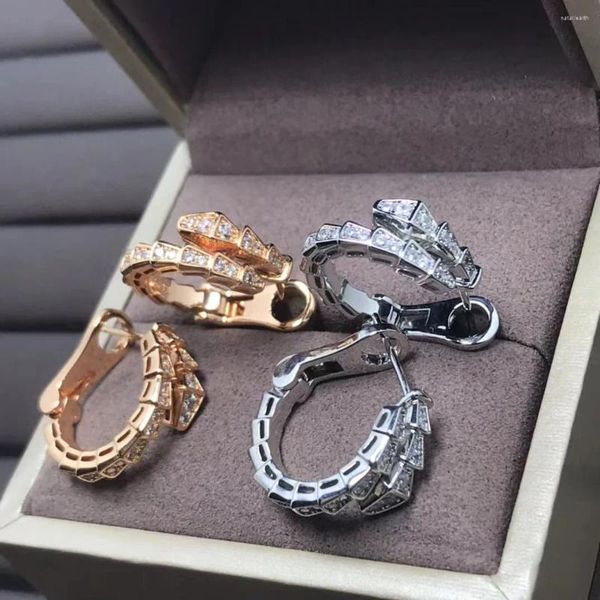 Brincos de garanhão high-end 925 prata incrustada com diamante completo zircão cobra osso clipe de orelha para mulheres jóias de luxo requintado