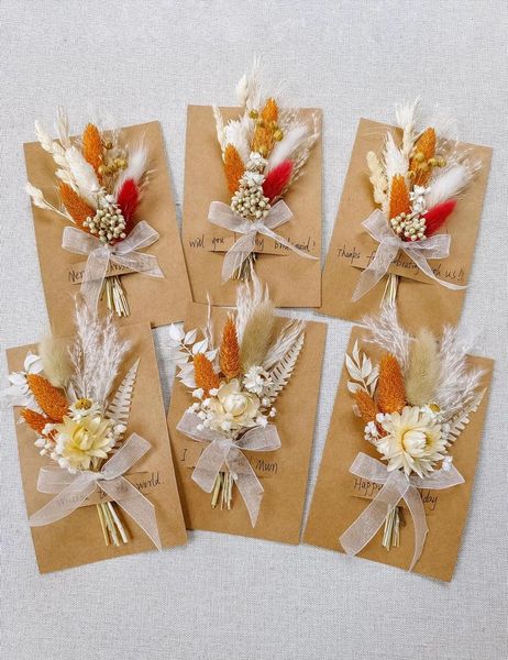 Flores decorativas 6 pçs artesanal mini buquê de flores secas cartões reais para arranjos de casamento do dia das mães diy caixa de presente decoração do bolo