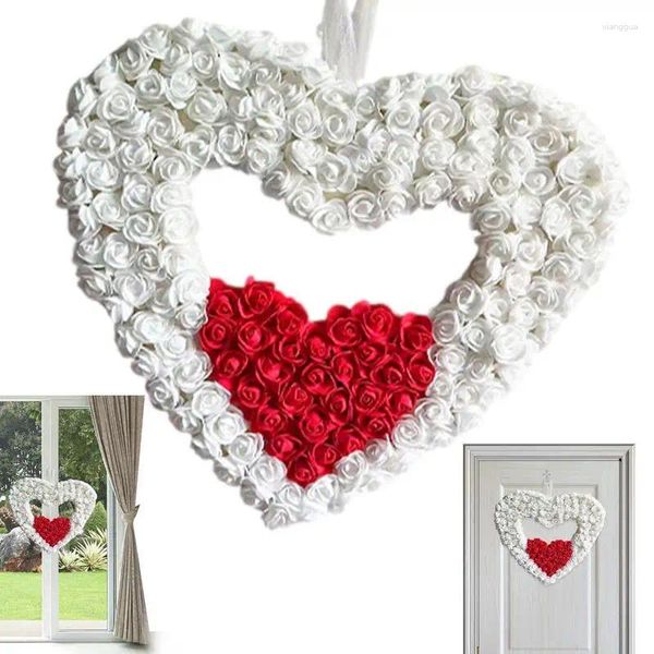 Dekoratif Çiçekler Sevgililer Günü Çelenk Yapay Kalp Şekli Duvar Kapısı Şeklinde Gül Dekorasyonu