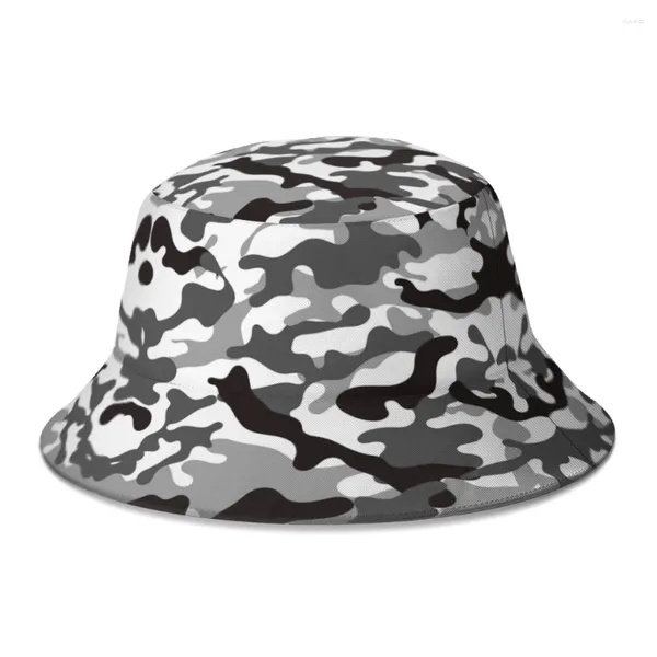 Berretti in bianco e nero Po stampa mimetica colore militare cappello a secchiello per donna uomo adolescente pieghevole cappelli da pesca Bob berretto Panama autunno