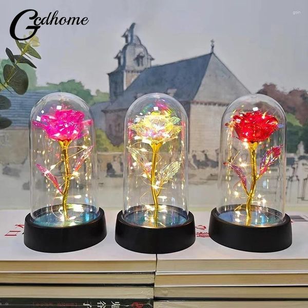 Fiori decorativi Rosa artificiale Regalo di San Valentino per la fidanzata Eterno LED Lamina di luce Fiore Decorazione di nozze Regali di Natale