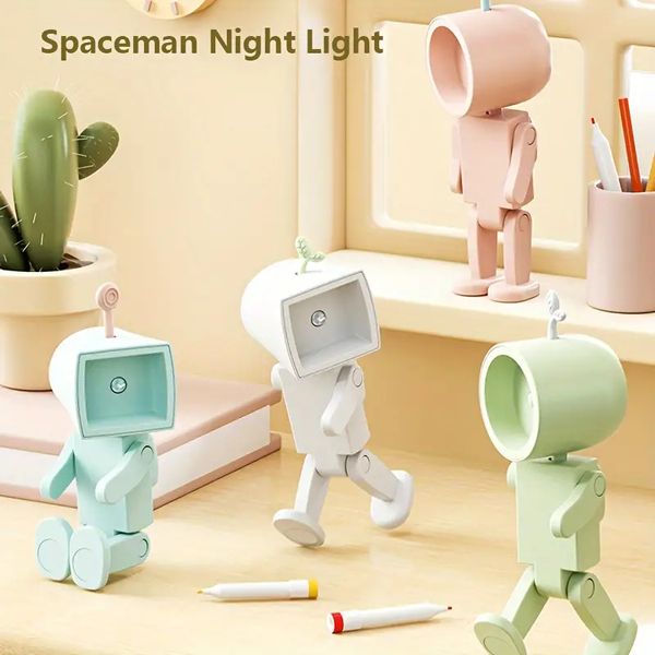 1pc Lampada da libro robot, Mini luce da libro a LED, Luce d'atmosfera per decorazione desktop, Luce notturna da regalo per cartoni animati, Luce notturna ad aspirazione magnetica spaziale