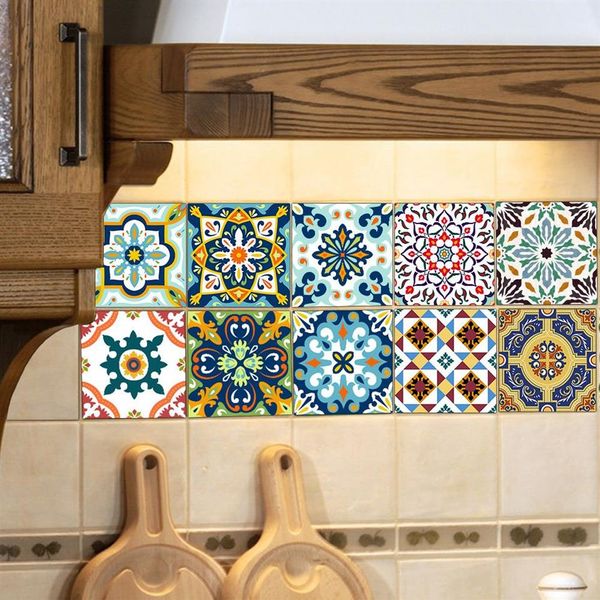 Adesivo de parede de azulejo marroquino autoadesivo PVC à prova de óleo à prova d'água para casa sala de estar quarto cozinha banheiro 15 15 cm 20 20 cm 20296t