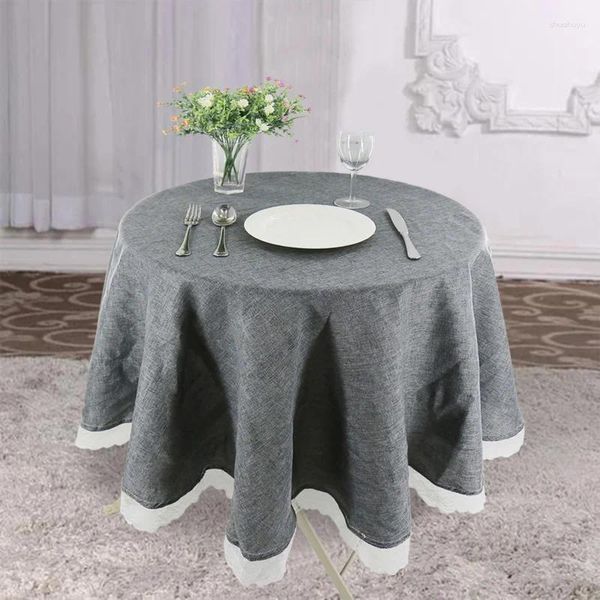 Toalha de mesa El Toalha de Mesa Decorativa Redonda Cáqui/Cinza Renda Elegante Vestido de Casamento Doméstico Têxteis