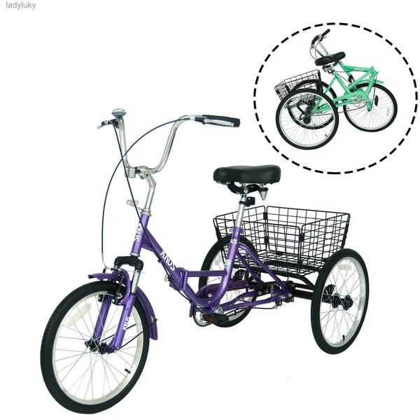 Fahrräder 24-Zoll-Fahrrad für Erwachsene, zusammenklappbar, City-Dreirad, 3 Räder, faltbar, 7 Gänge, mit hinterem EinkaufskorbL240105