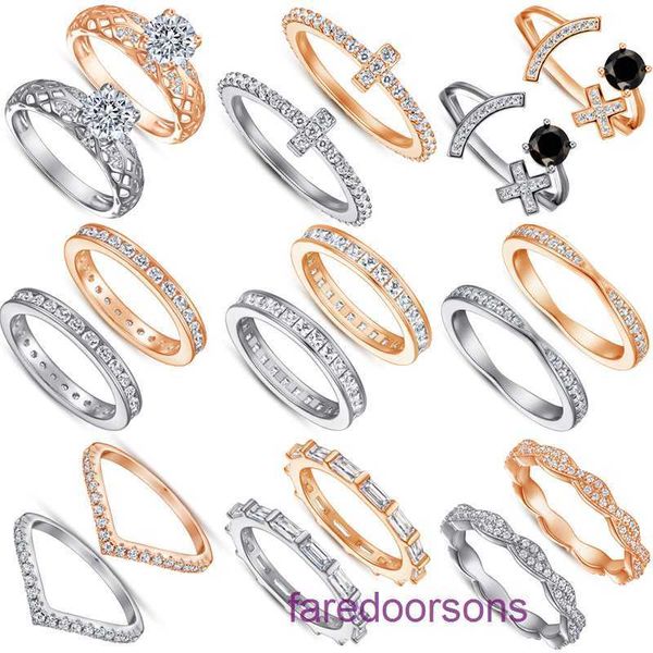 Tifannissm anéis de designer de alta qualidade para venda feminino 925 anel de prata esterlina conjunto de combinação de desvanecimento completo diamante céu estrela feminino tem caixa original