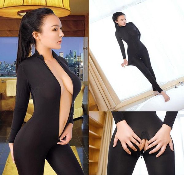 Kadınlar Seksi iç çamaşırı tulum seti Sweetwear streç ön fermuarlı sıska yüksek boyun uzun kollu gece pubwear gece 313321