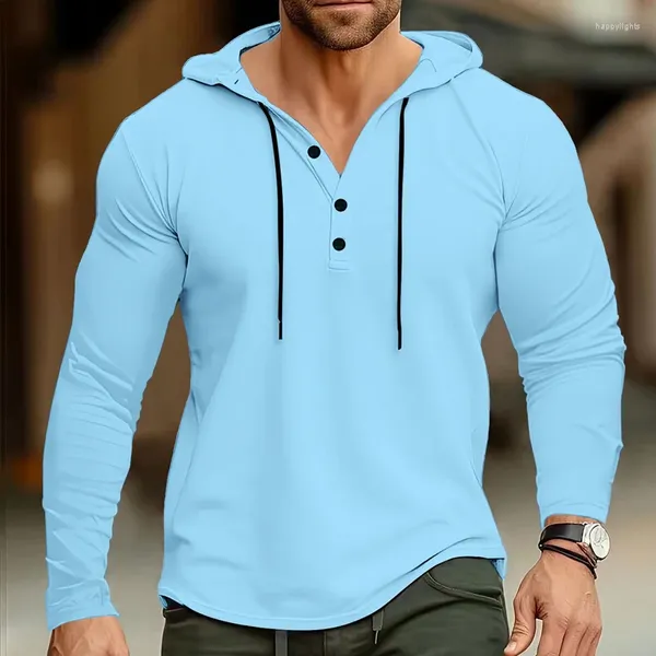 Männer Hoodies Casual Mit Kapuze Kordelzug Solide Sweatshirt Männer Kleidung Frühling Langarm Knöpft Männlich Lose 2024 Pullover Tops