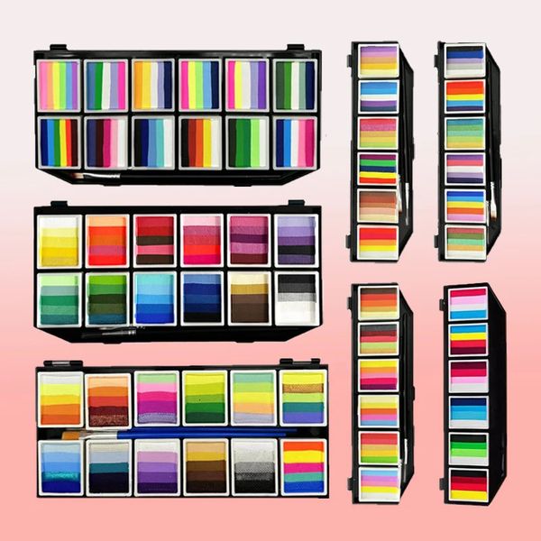 Mehrfarbige Körperbemalung für Kinder, Großhandel für Kinder, Gesichtsbemalung, Bodyart-Palette, Party-Make-up, Beauty-Farbpalette mit Pinsel-Set 240104