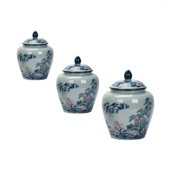 Вазы Сине-белая фарфоровая имбирная банка Ваза для хранения чая с крышкой Цветочная композиция