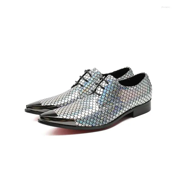 Kleid Schuhe Glitter Splitter Fisch Muster Klassische Männer Hochzeit Patent Leder Eisen Spitz Spitze Up Soulier Homme