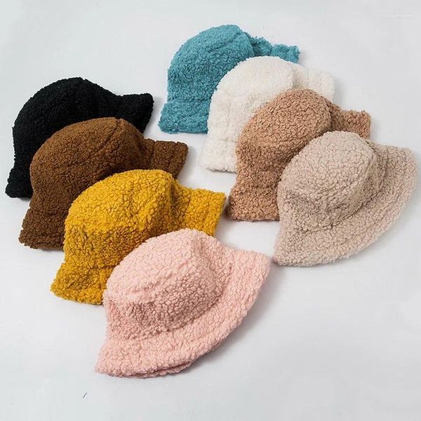 Berretti Carino Lana di Agnello Cappello Della Benna Pieghevole di Colore Solido Autunno Inverno Caldo Pescatore Scaldino All'aperto Ragazze Ragazzi Flat Top Tappo Del Bacino