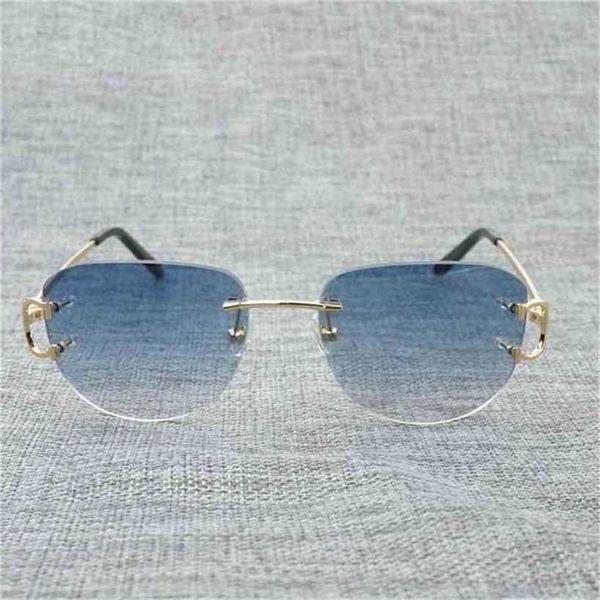 18% de desconto vintage sem aro fio óculos feminino para o verão luxo óculos masculino armação oculos de sol las gafaskajia novo