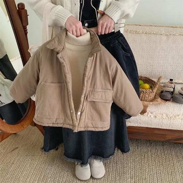 Jacken Jungen Khaki Verdickte Baumwollmäntel Winter 2024 Koreanische Version Kinderjacke Lässige Warme 1-10 Jahre Alte Feste Kinderjacke