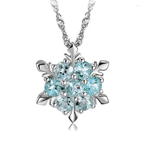 Colares pendentes 2024 charme vintage Lady Blue Crystal Snowflake Zircon Flower Pingents Jewelry for Women Girls Giftship Groteship