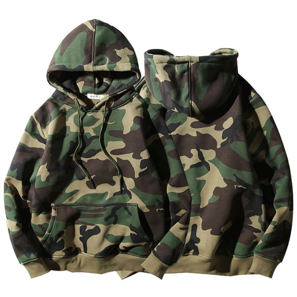 Maglione con cappuccio ispessito imbottito mimetico verde militare Autunno e inverno Pullover militare con cappuccio ampio girocollo