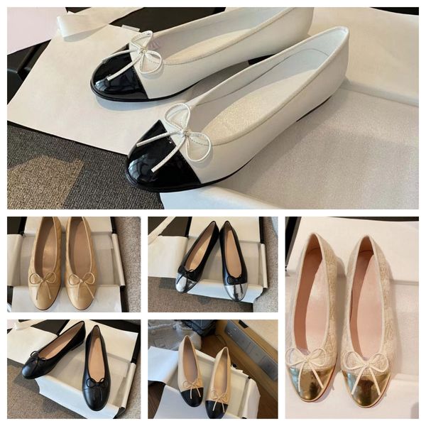 Sapatos de designer de luxo de Paris Balé Balé Capinho de Toe Flato Sapatos da Marca Feminina Sapatos de Balé de couro acolchoados Cabeça de couro redonda Sapatos de couro formal Sapatos de vestido