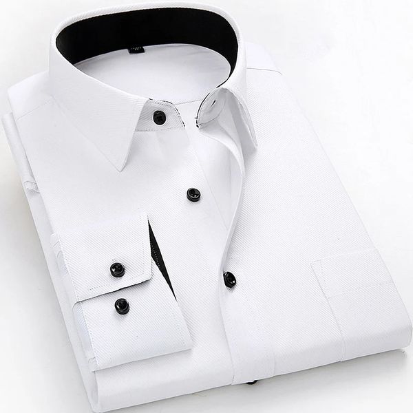 Camisas de trabalho masculinas marca macia manga longa gola quadrada regular sólido liso/sarja camisas masculinas brancas topos 240106